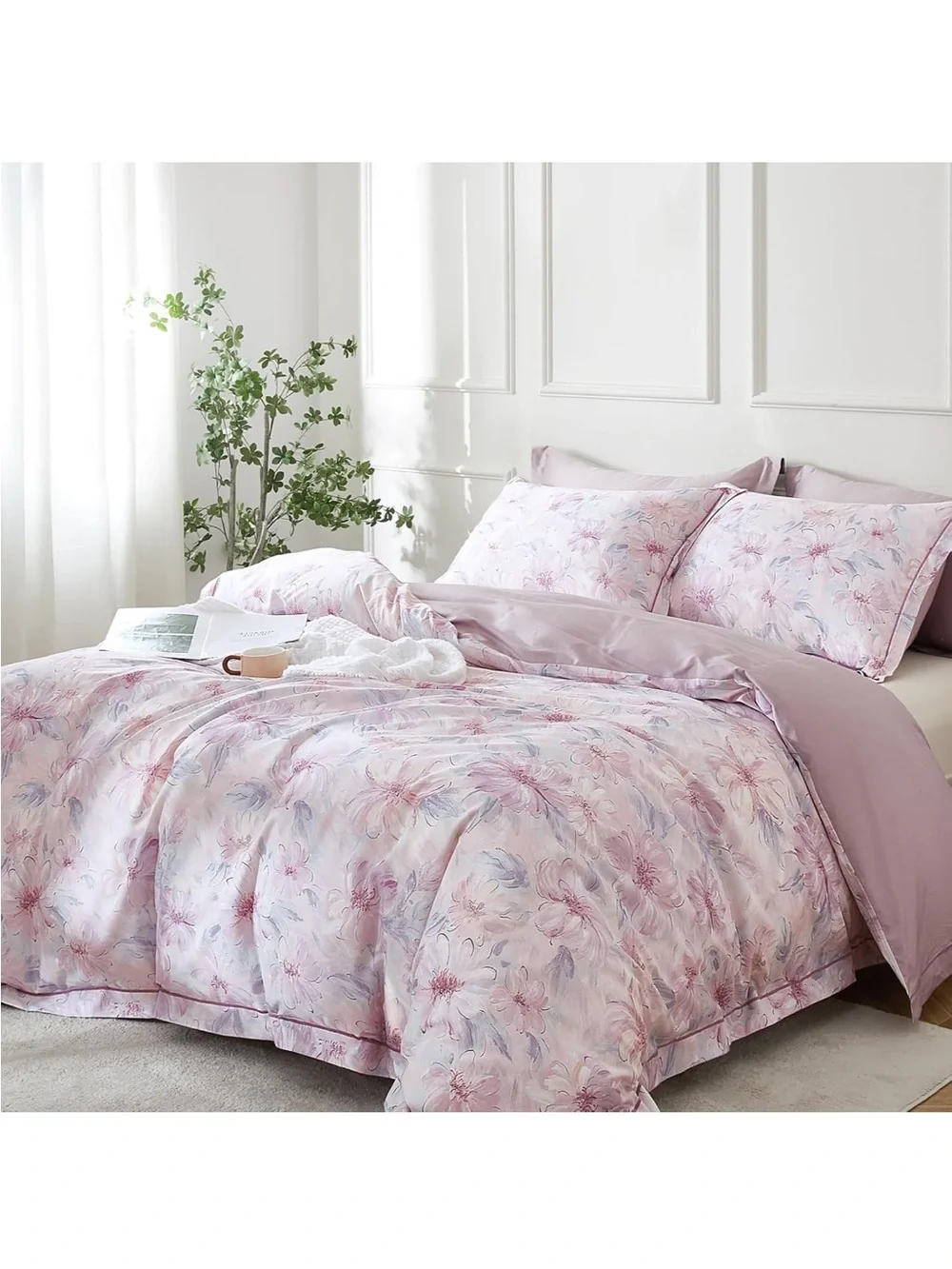 NEW Floral 100% Long Staple Cotton Duvet Cover Set. 600 Thread Count 3-PC Twin